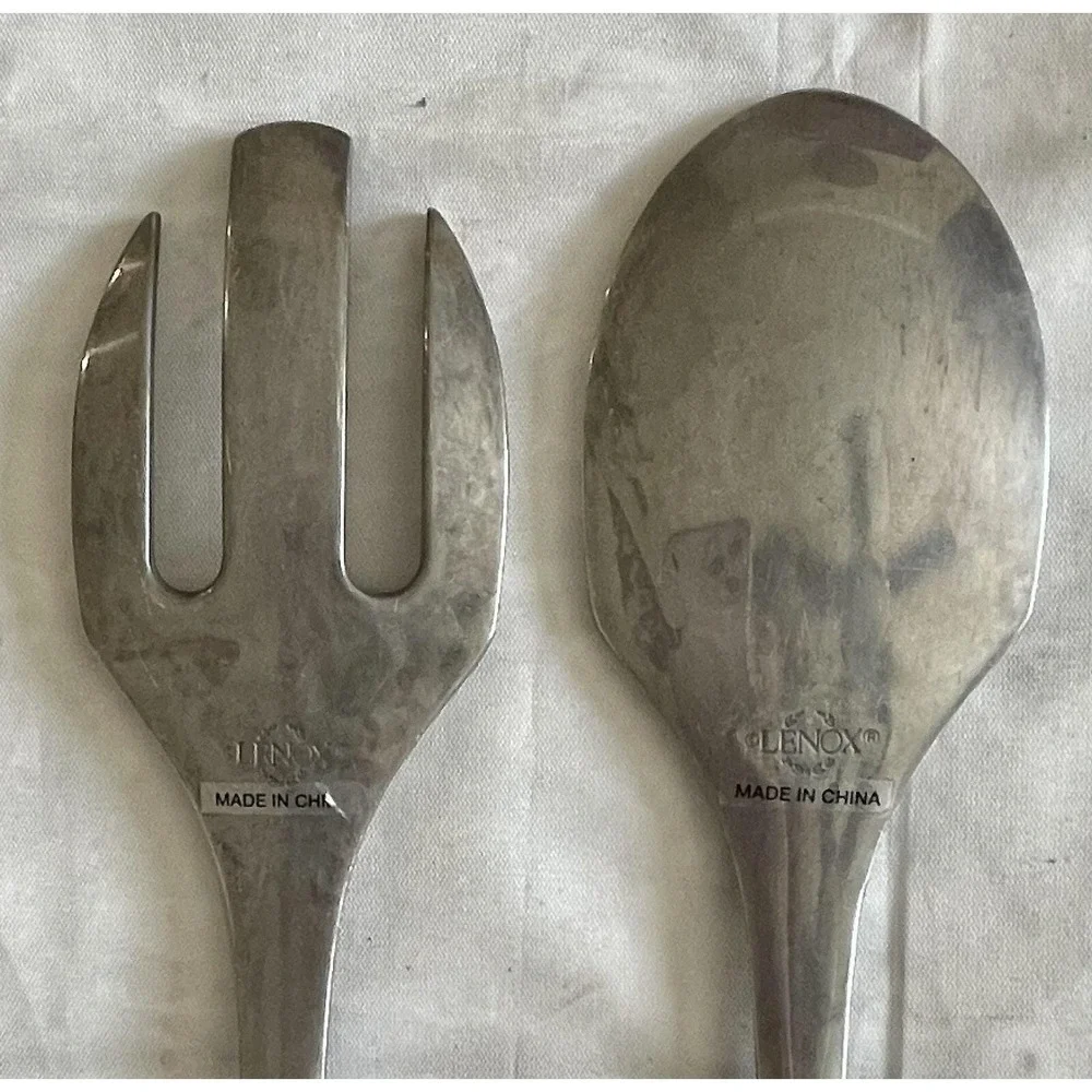 Lenox Vibe Hollowware Spoon Fork Serving Set Ornate Stainless‎ Steel 13